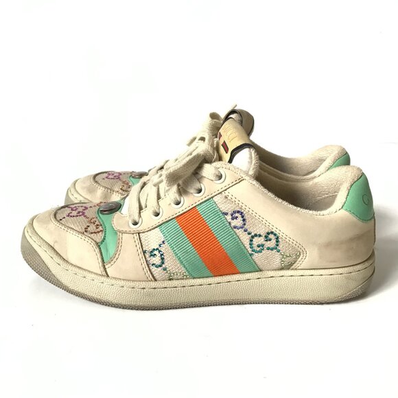 Gucci GG Screener Panelled Leather Trainers Sneakers Womens 36 6 Cream Green - Picture 7 of 11